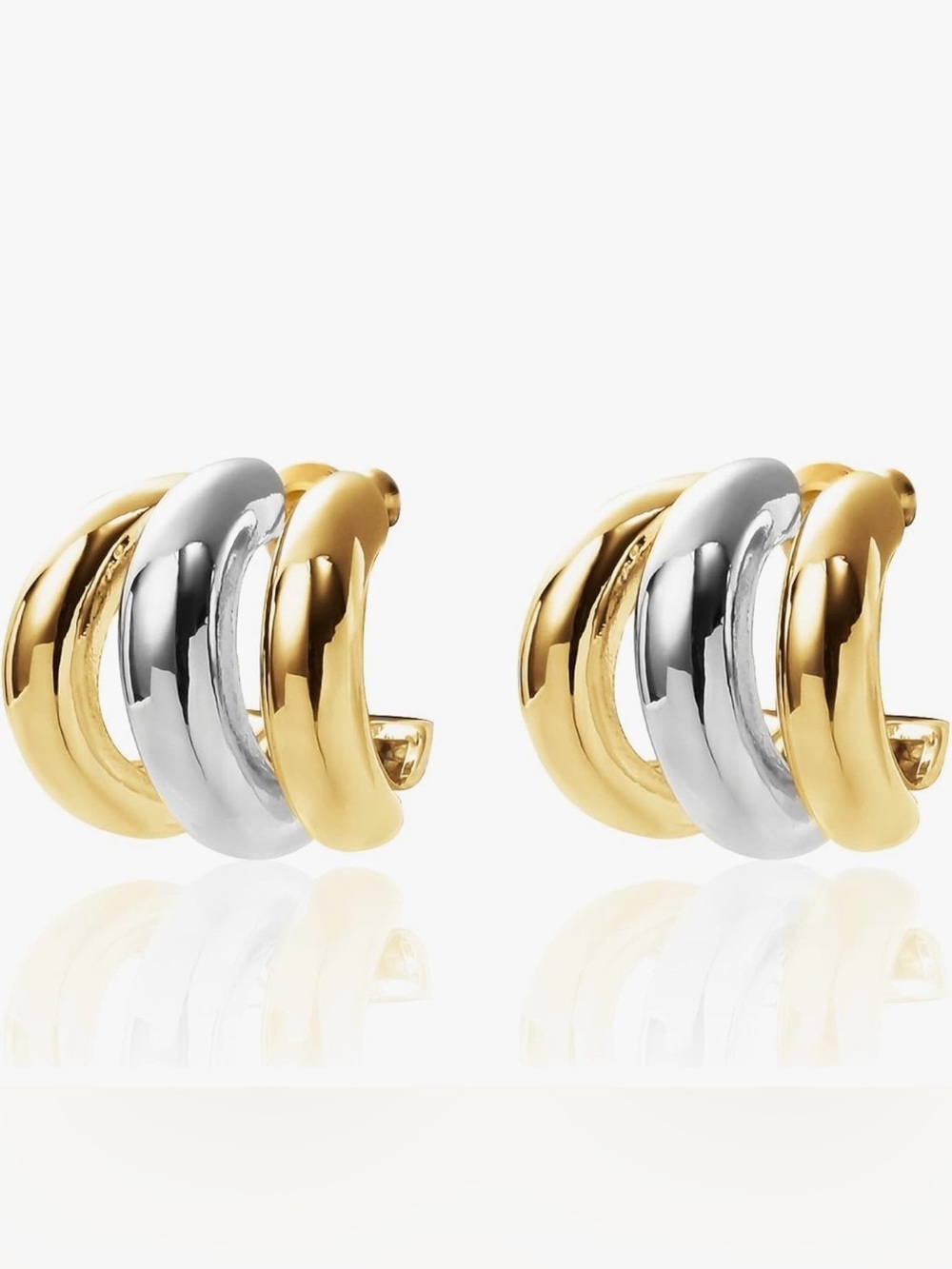 NWOT Silver/Gold Triple Hoop Chunky Earrings, 18K Gold Plated. Knot Style